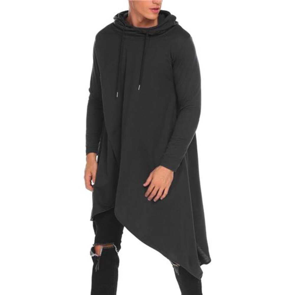 🖤 Trendy Irregular Hem Hooded Poncho Cloak – Long Sleeve Streetwear Hoodie